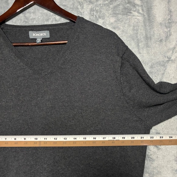 BONOBOS Cashmere Blend Dark Gray V Neck Slim Fit Sweater Knit Top Size Men's L - Picture 6 of 7